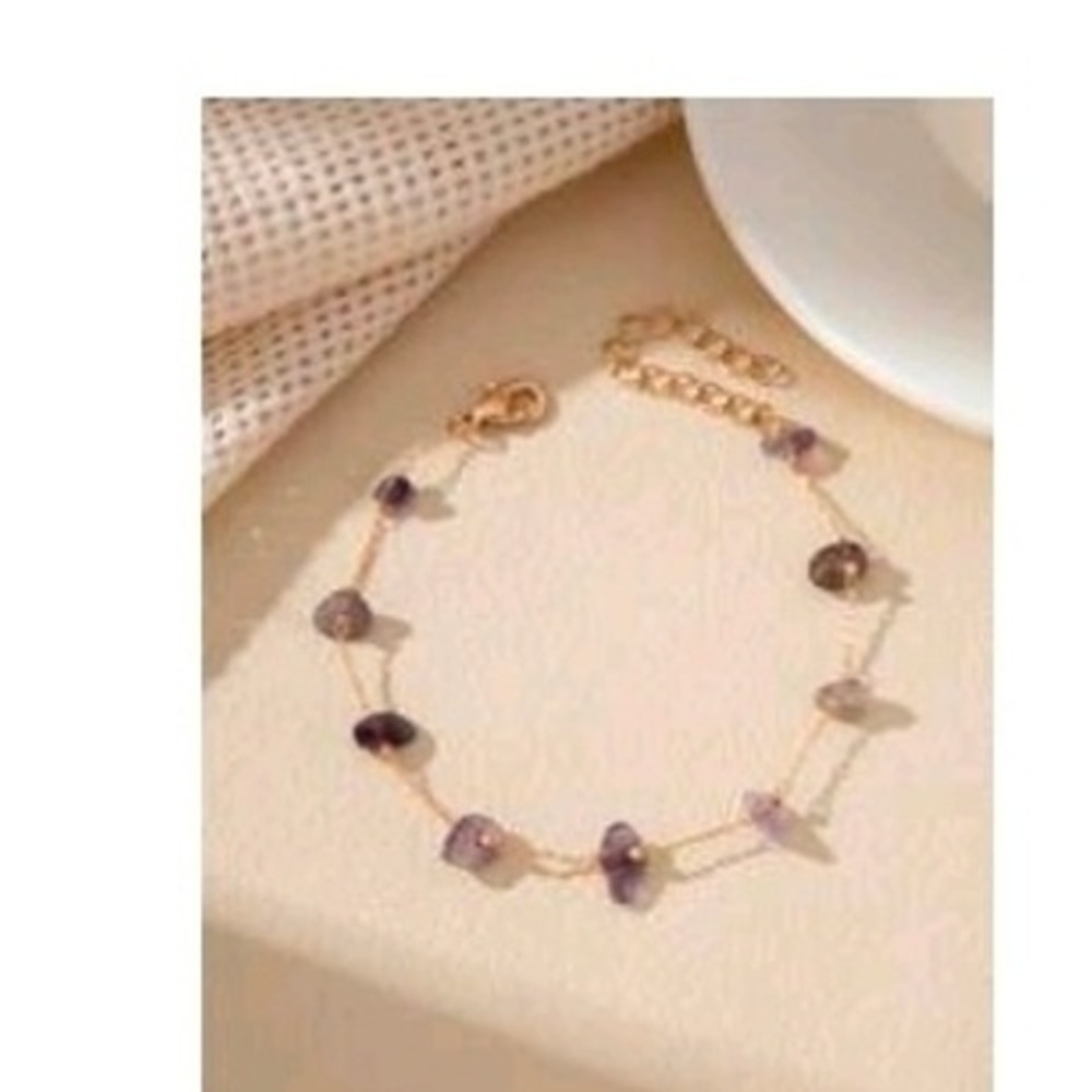 Gold Tone Gemstone Bracelet Amethyst‎ Purple Chic Fashion Jewelry